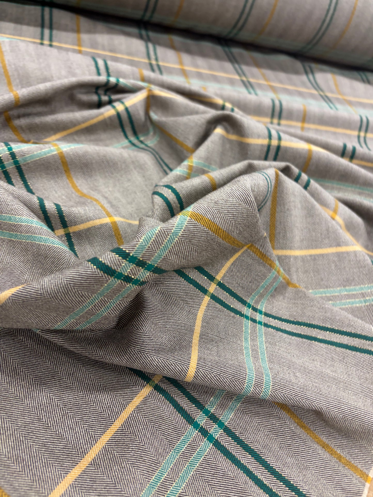 KELLY 015 green checkered herringbone stretch fabric