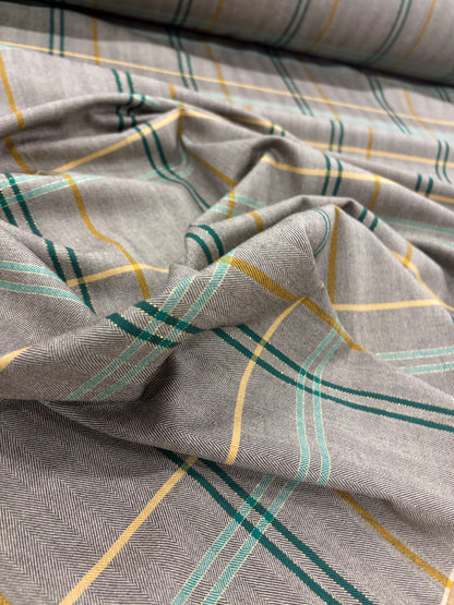 KELLY 015 green checkered herringbone stretch fabric