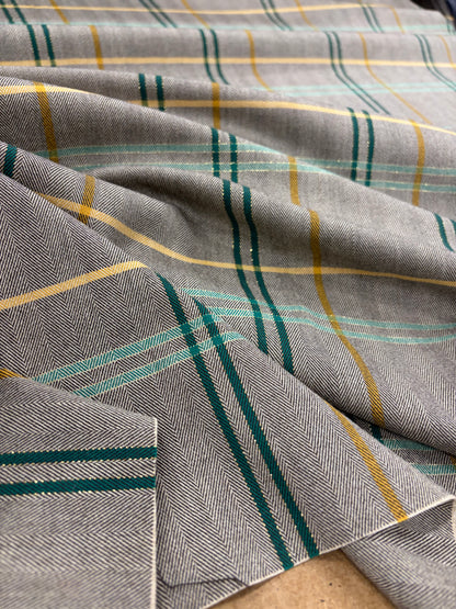 KELLY 015 green checkered herringbone stretch fabric