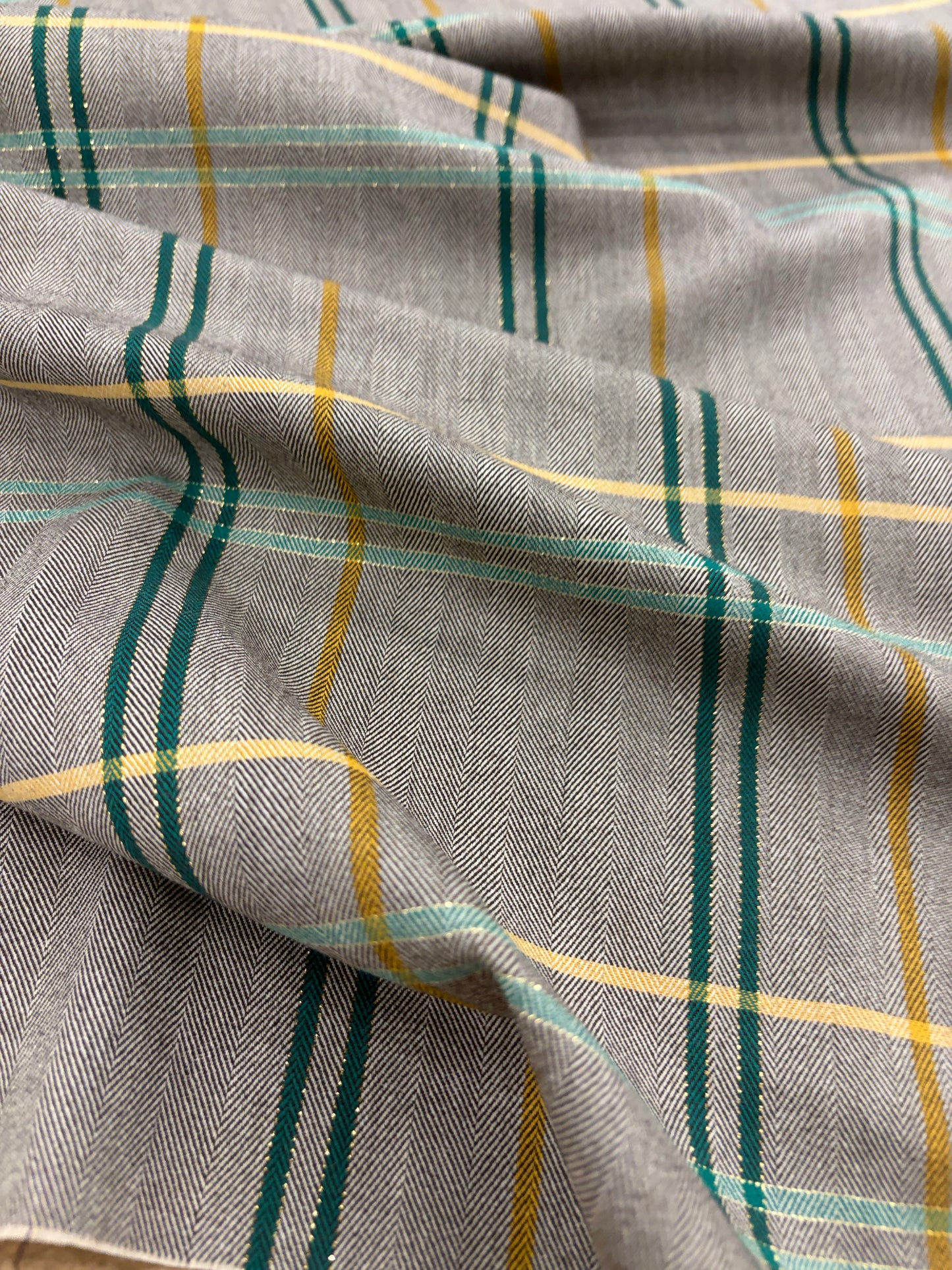 KELLY 015 green checkered herringbone stretch fabric