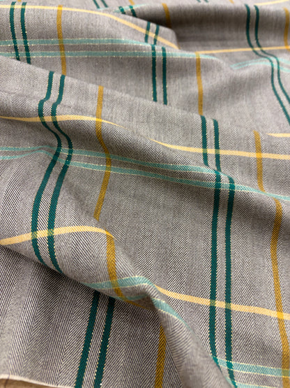 KELLY 015 green checkered herringbone stretch fabric