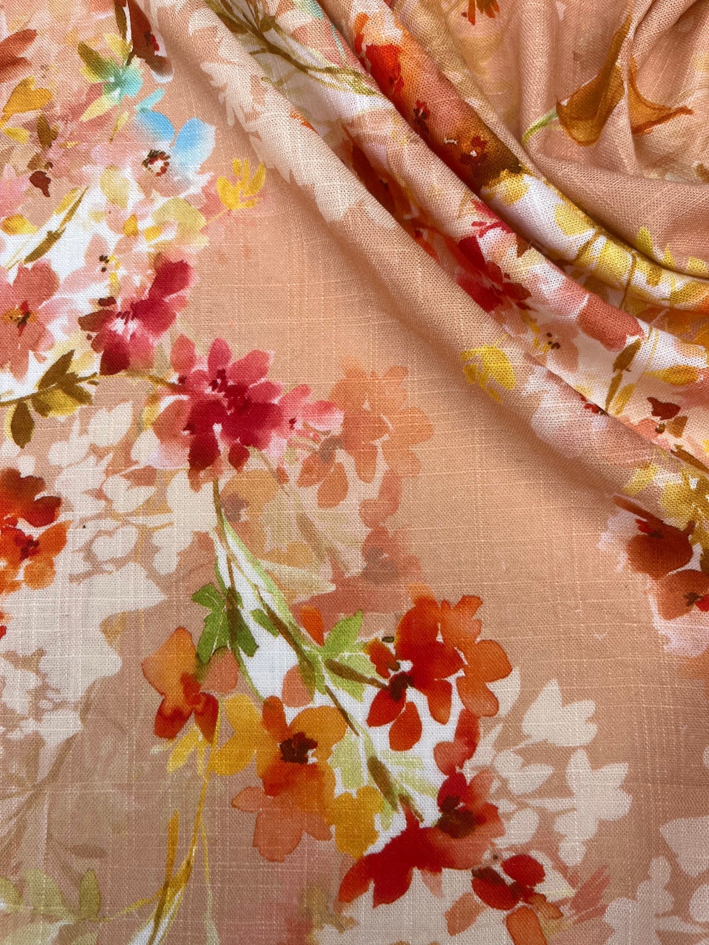 TERESA 025 Linen garden flowers orange/pink