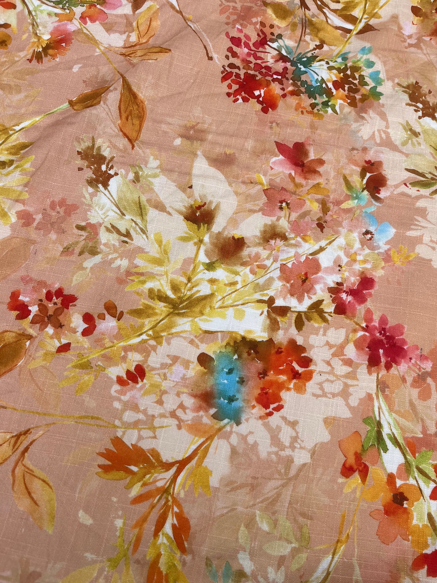 TERESA 025 Linen garden flowers orange/pink
