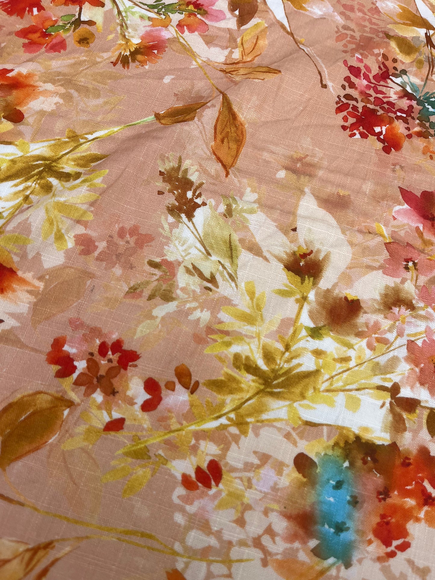 TERESA 025 Linen garden flowers orange/pink