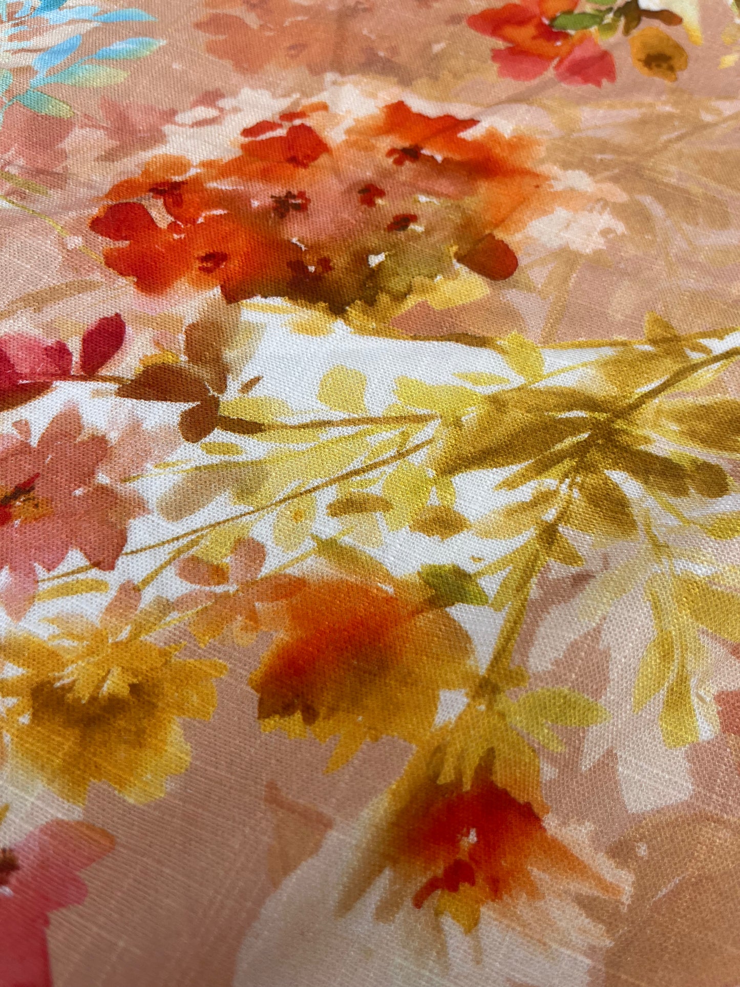 TERESA 025 Linen garden flowers orange/pink