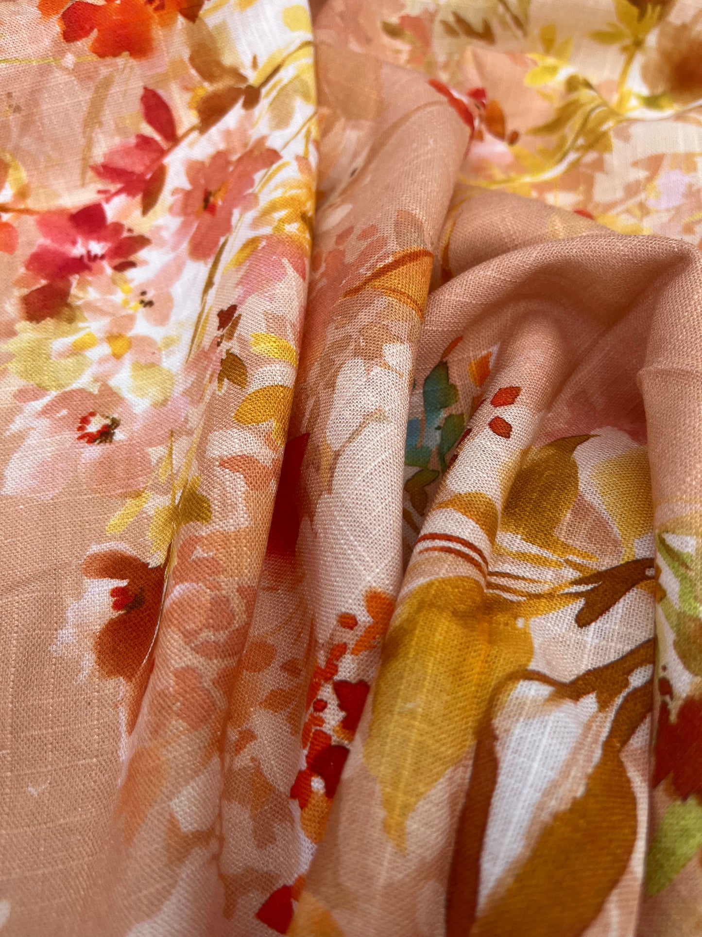 TERESA 025 Linen garden flowers orange/pink