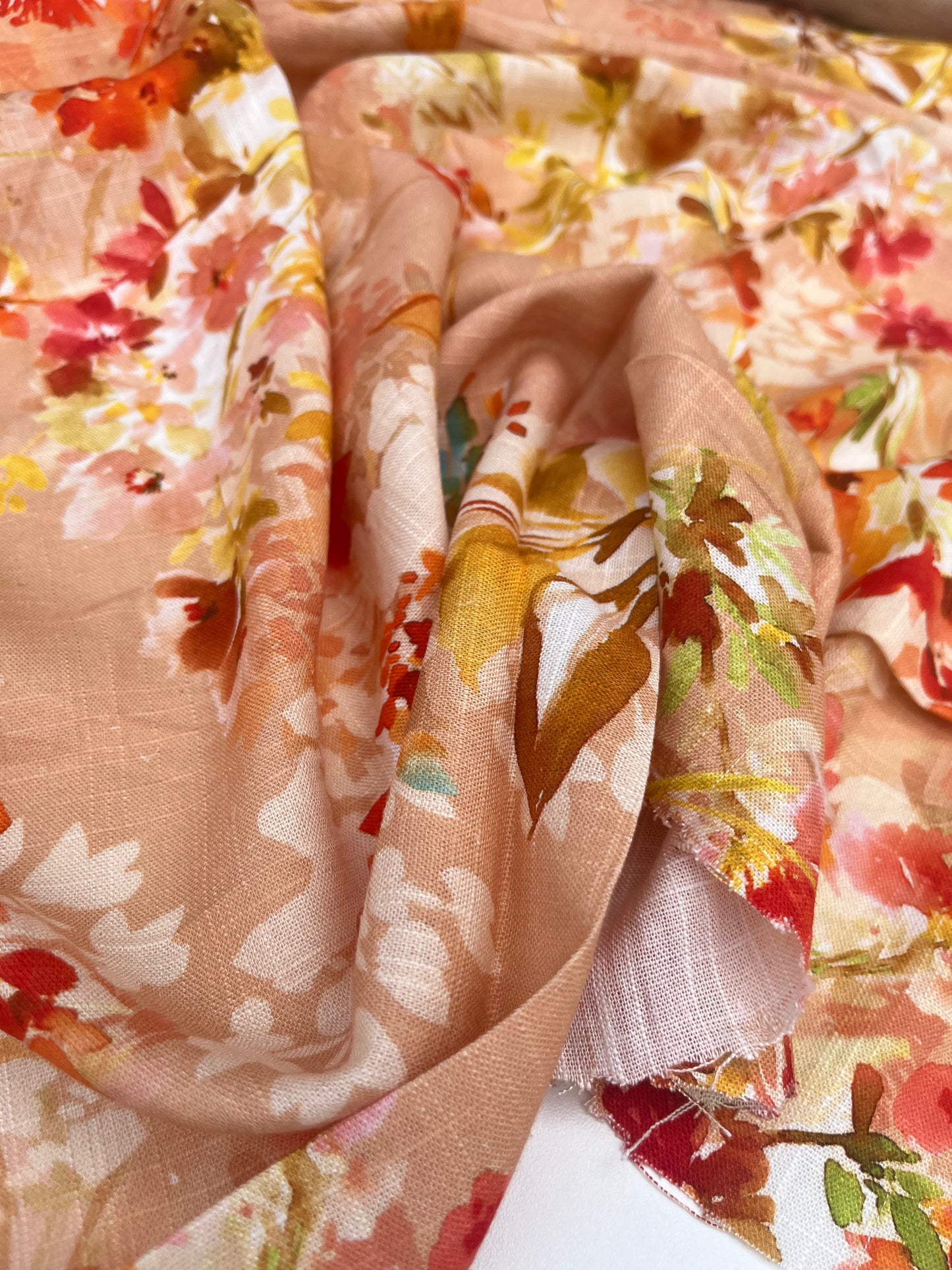 TERESA 025 Linen garden flowers orange/pink