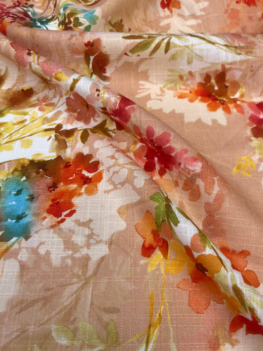 TERESA 025 Linen garden flowers orange/pink
