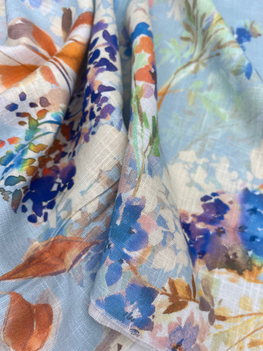 TERESA 026 Linen garden flowers blue