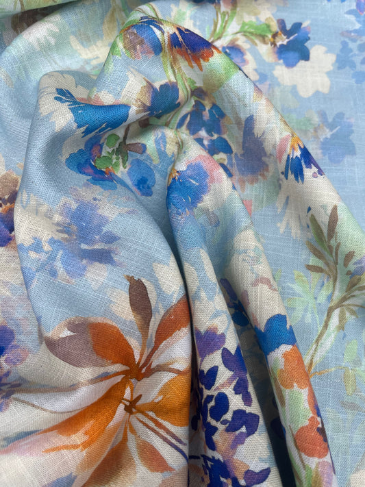 TERESA 026 Linen garden flowers blue