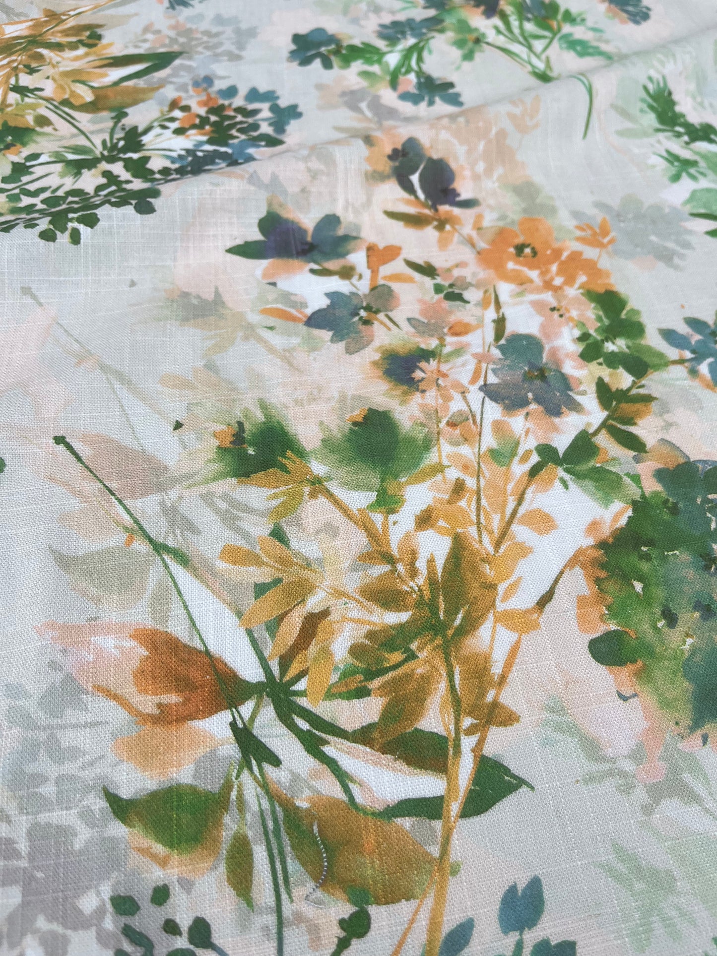 TERESA 027 Linen garden flowers gree,