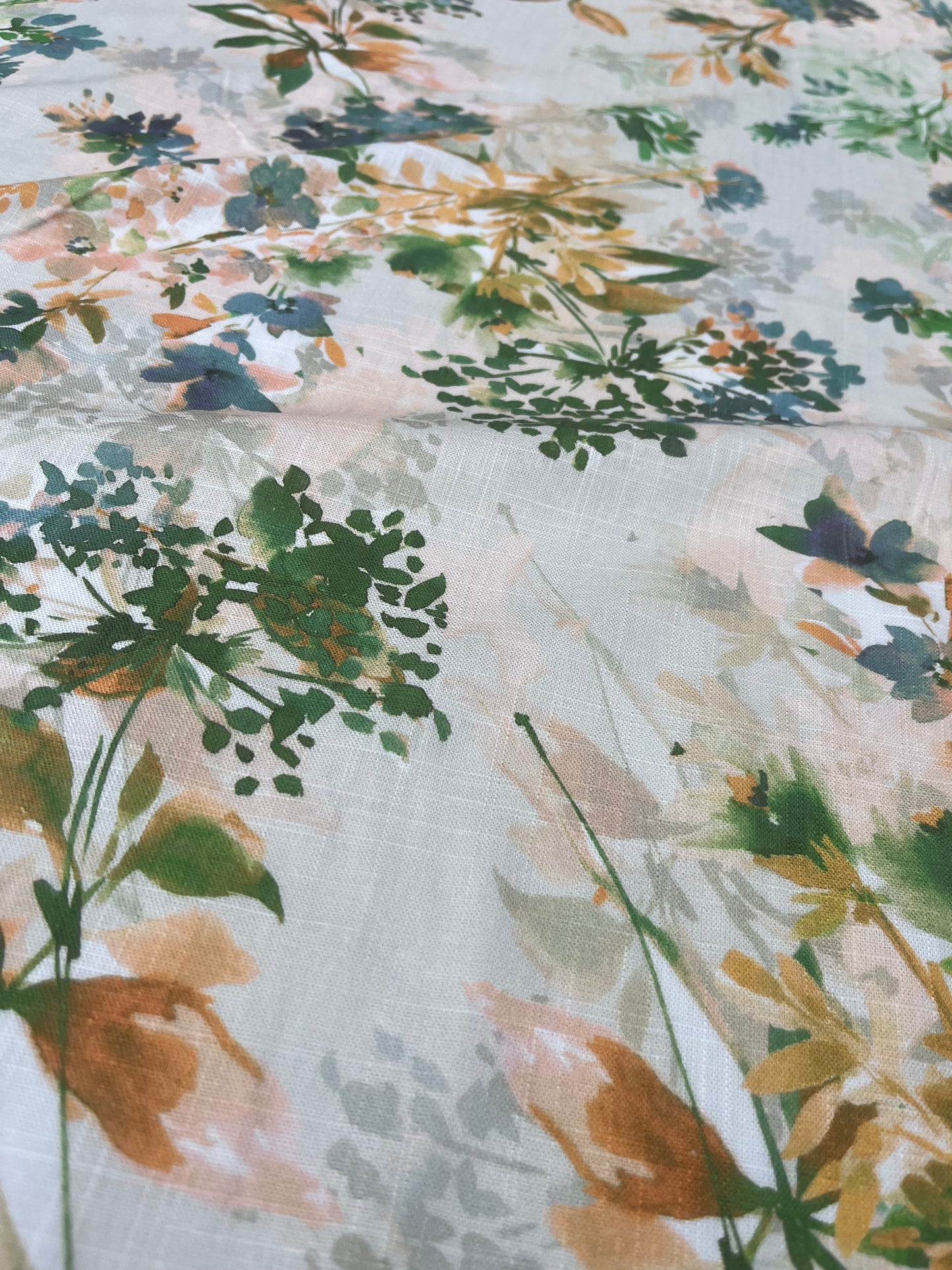 TERESA 027 Linen garden flowers gree,