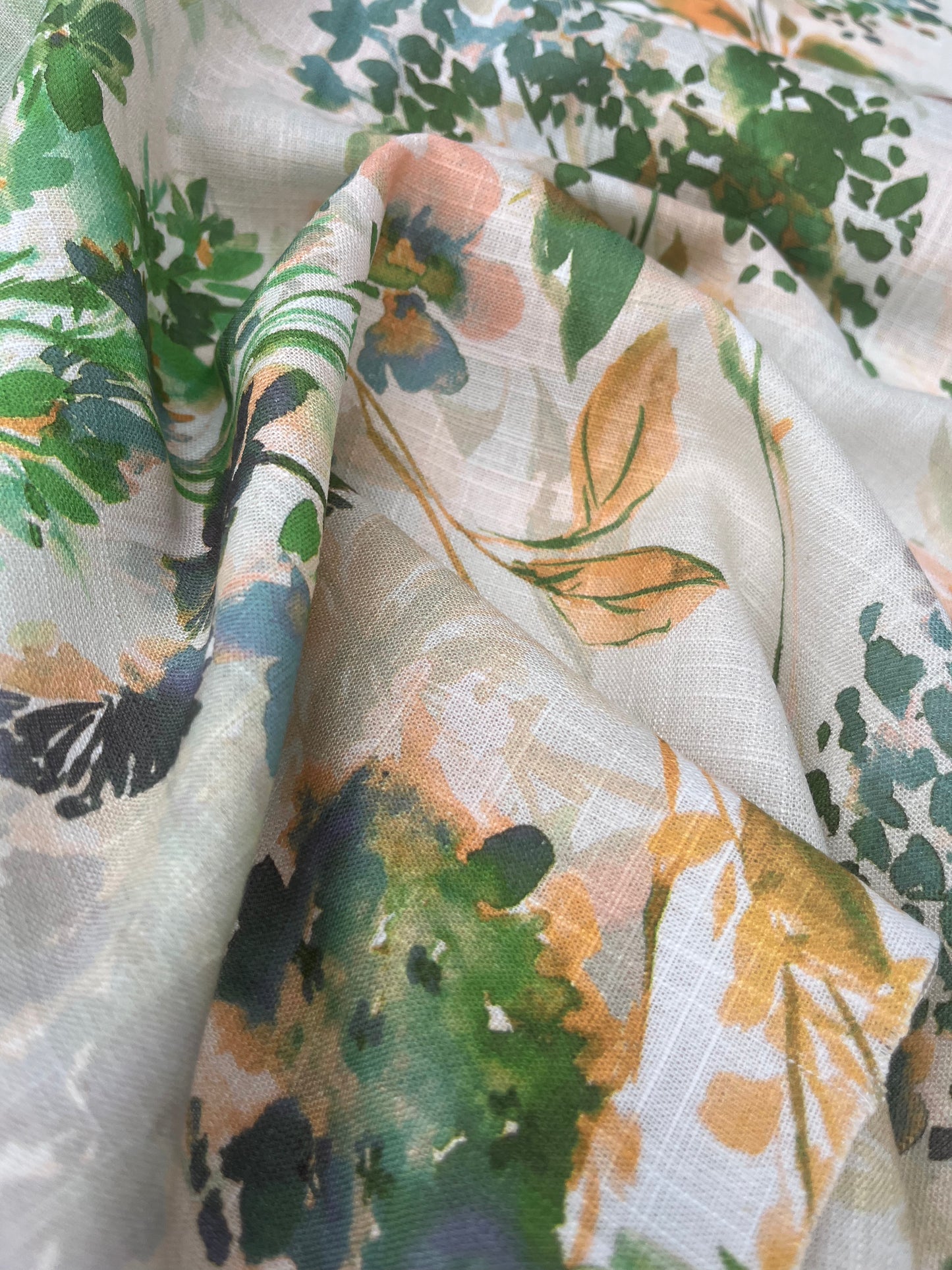 TERESA 027 Linen garden flowers gree,