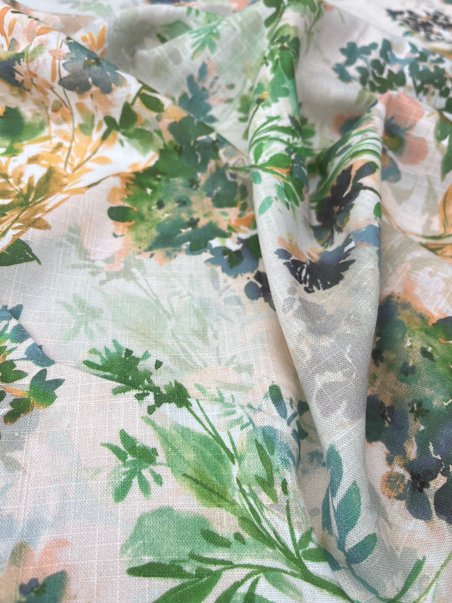 TERESA 027 Linen garden flowers gree,