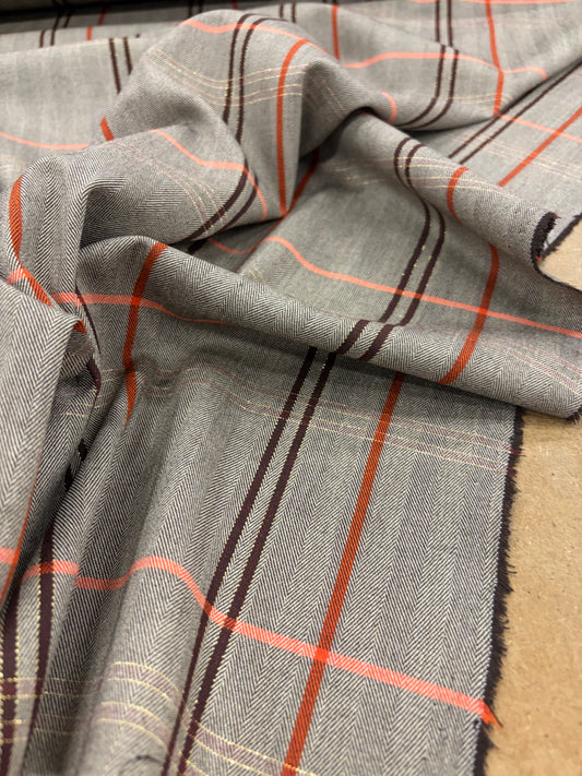 KELLY 024 brown checkered herringbone stretch fabric