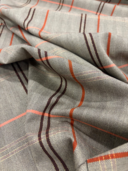 KELLY 024 brown checkered herringbone stretch fabric