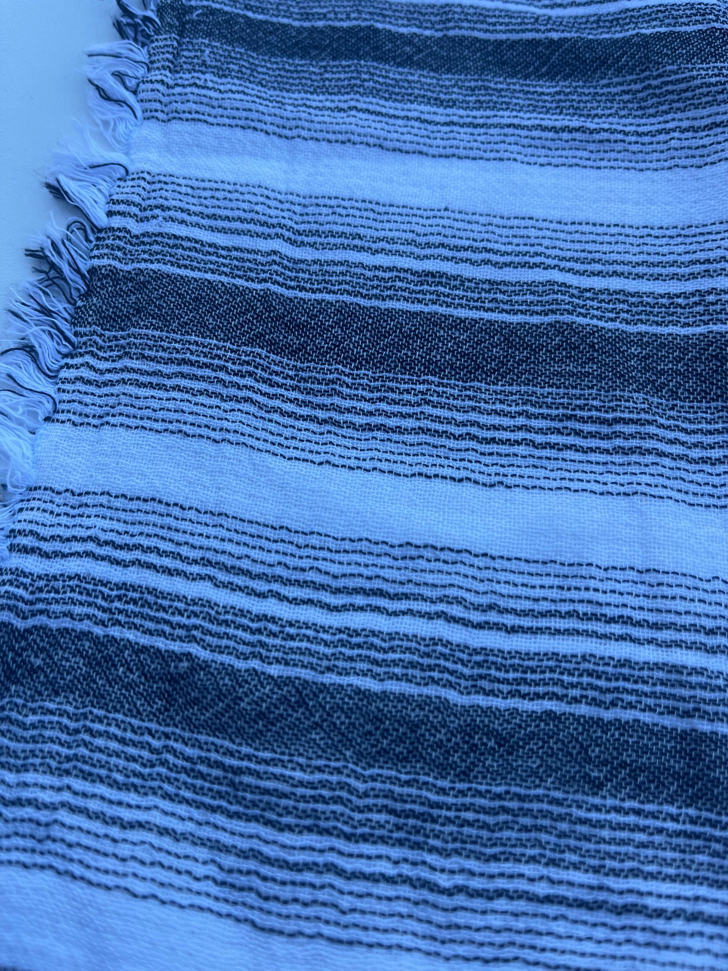 HERA 002 Gauze crinckle light jacquard stripes ecru/black