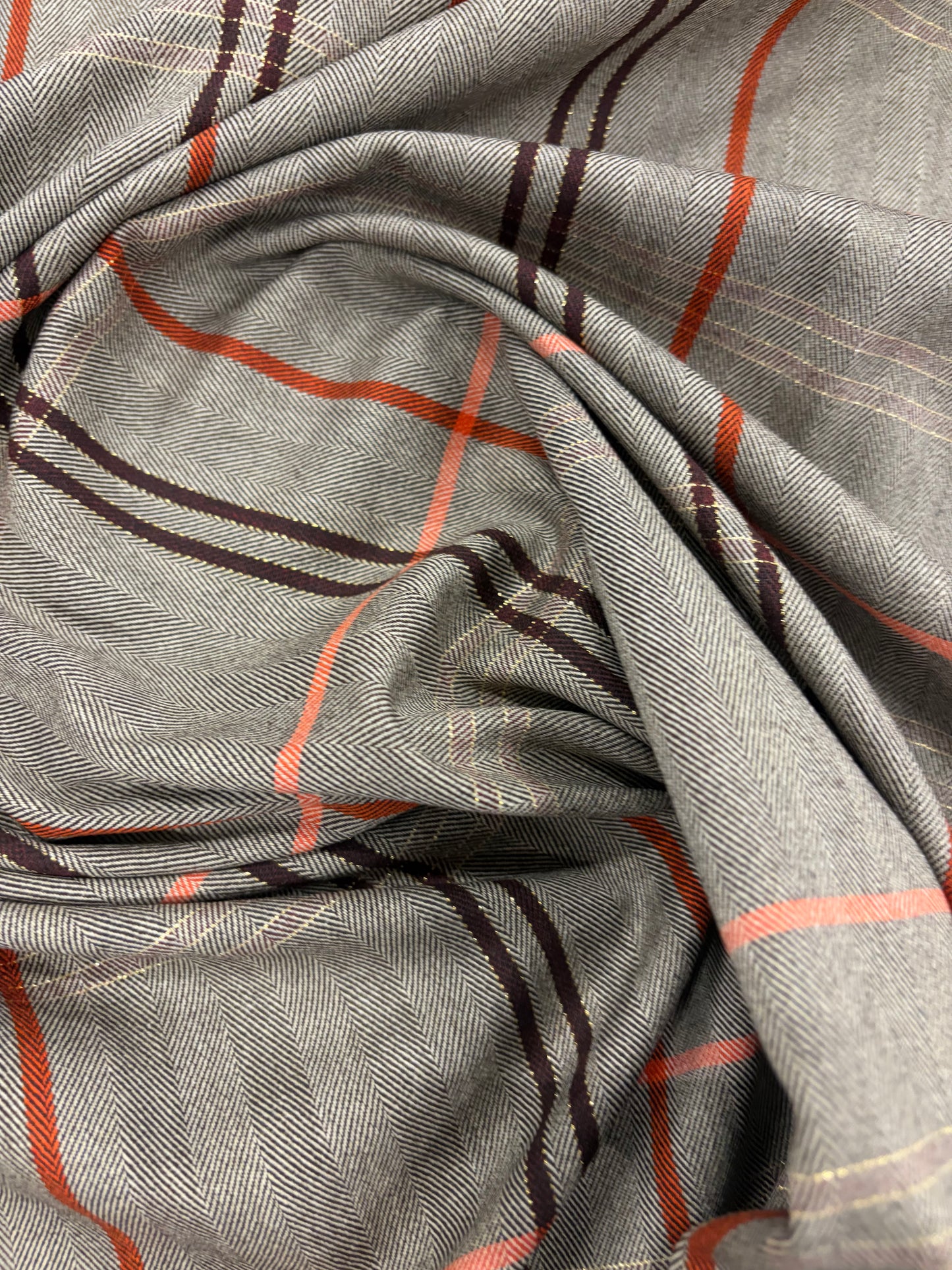 KELLY 024 brown checkered herringbone stretch fabric