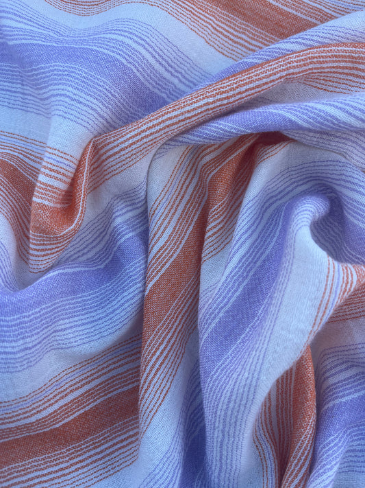 HERA 003 Gauze crinckle light jacquard stripes ecru/orange/lilac