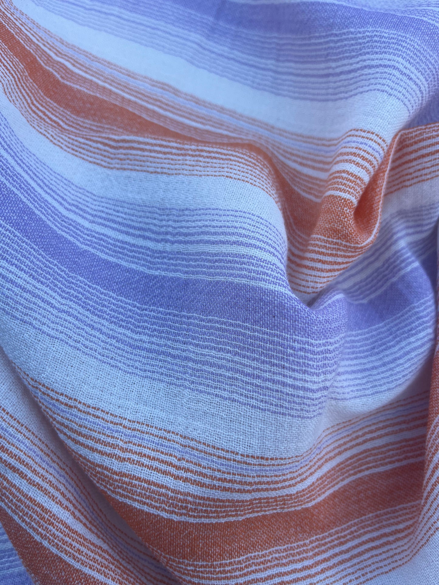 HERA 003 Gauze crinckle light jacquard stripes ecru/orange/lilac