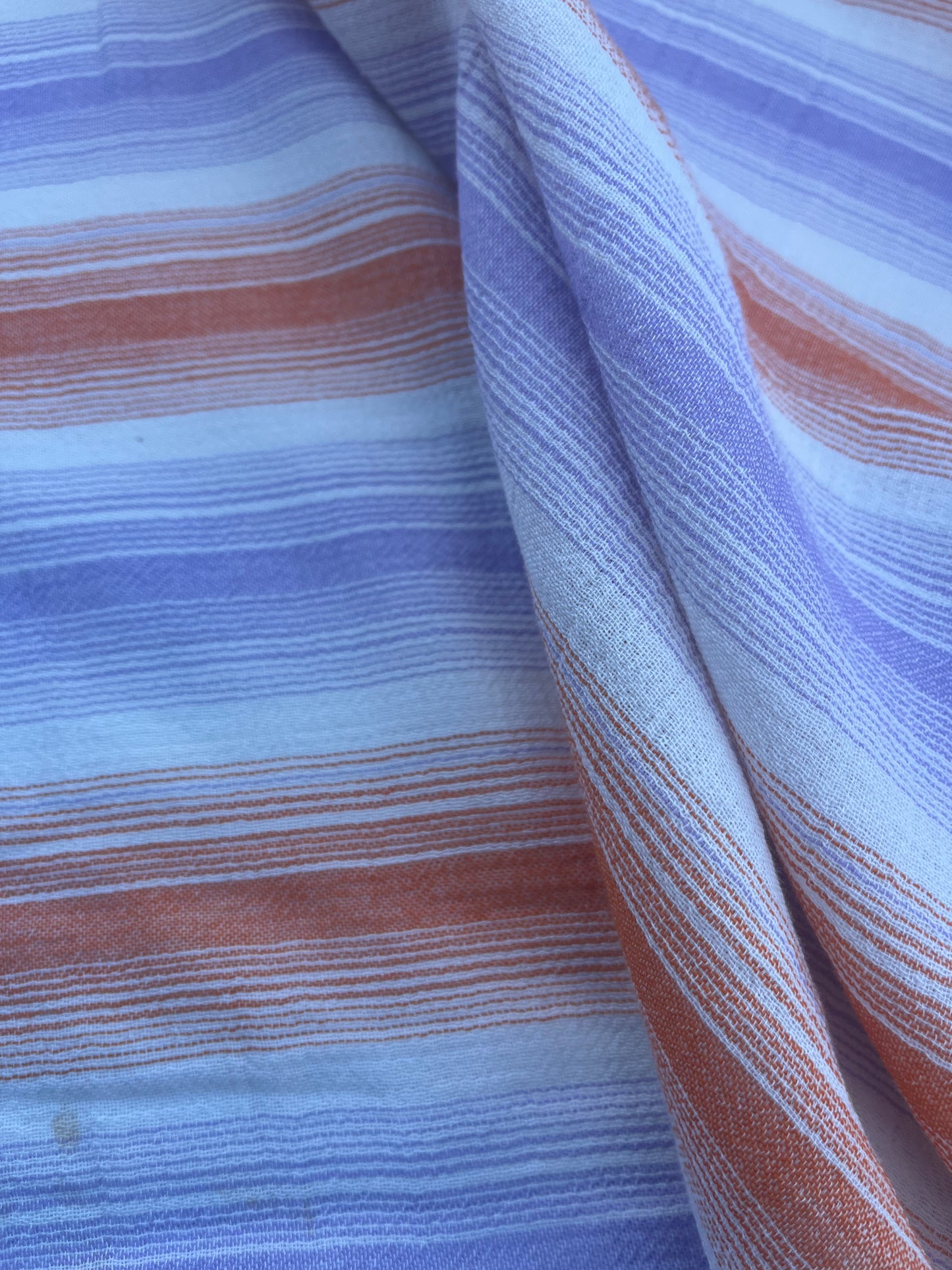 HERA 003 Gauze crinckle light jacquard stripes ecru/orange/lilac
