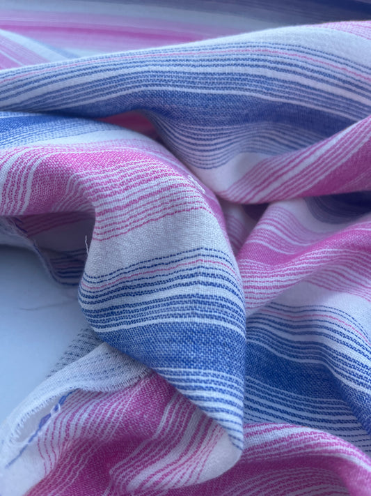 HERA 004 Gauze crinckle light jacquard stripes ecru/azur/pink