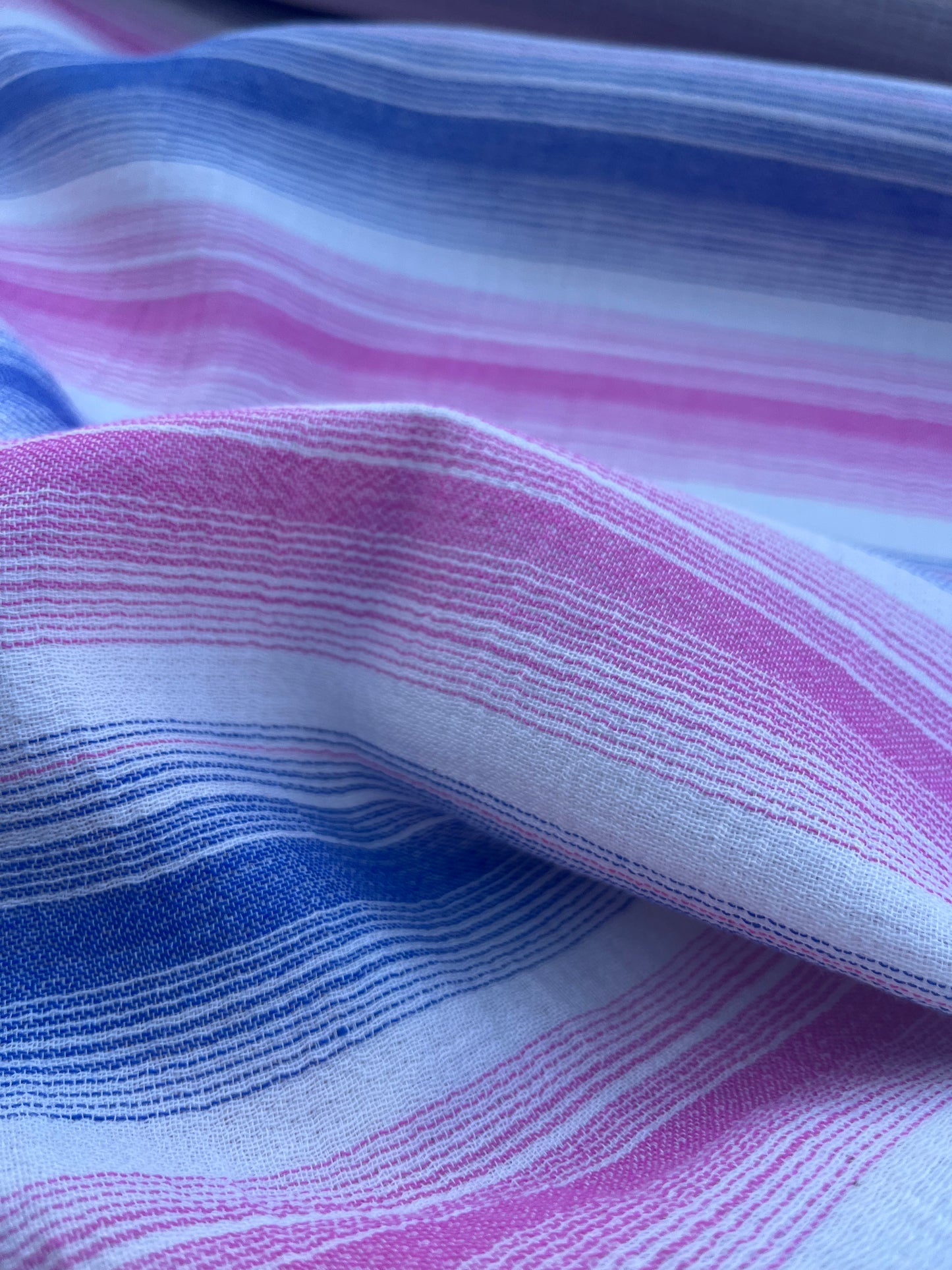 HERA 004 Gauze crinckle light jacquard stripes ecru/azur/pink