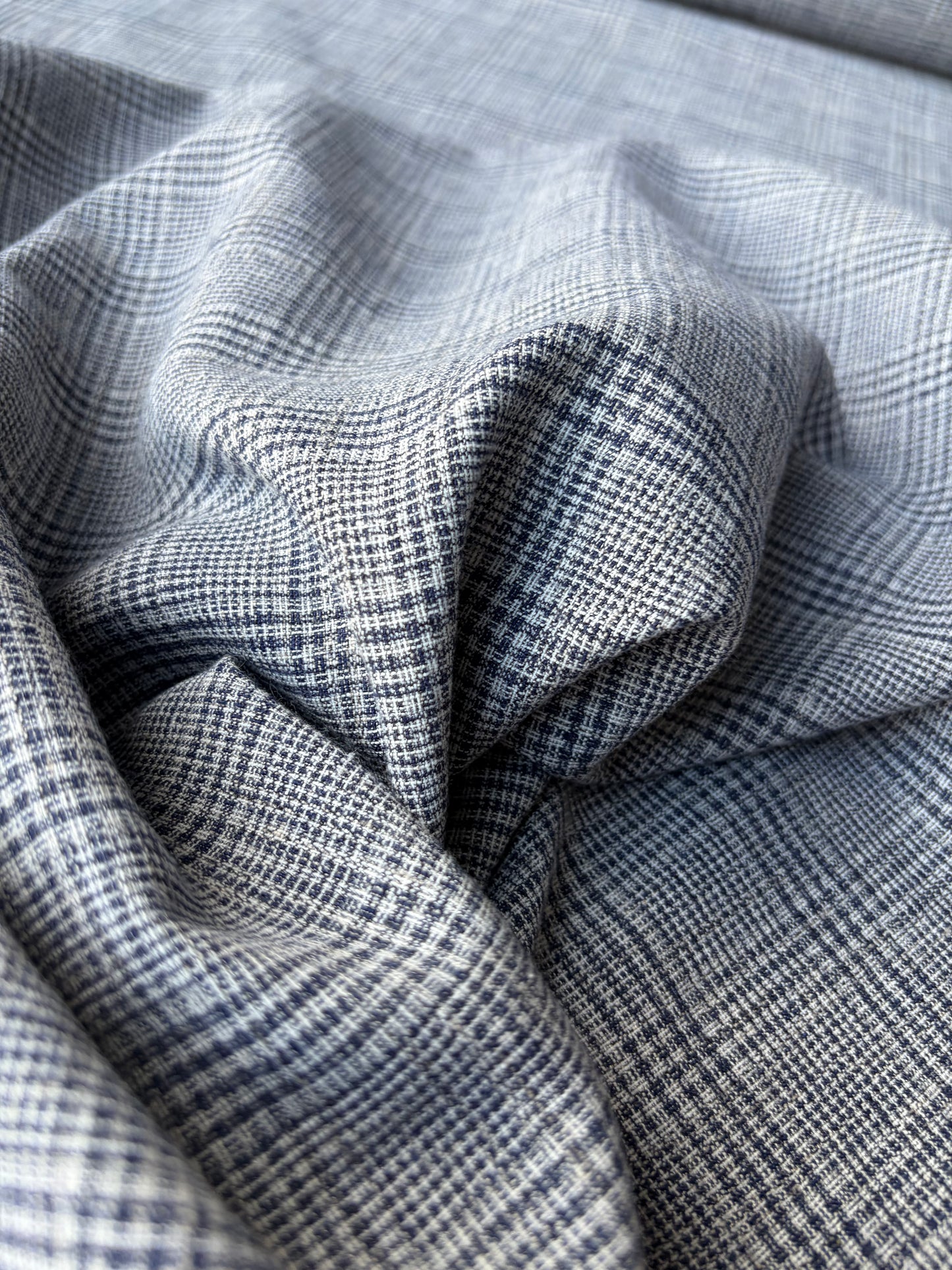 SUMMER STRIPES 011 cotton/linnen Prince of Wales indigo