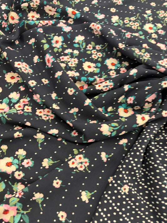 KELLY 026 crêpe georgette  floral print  single border