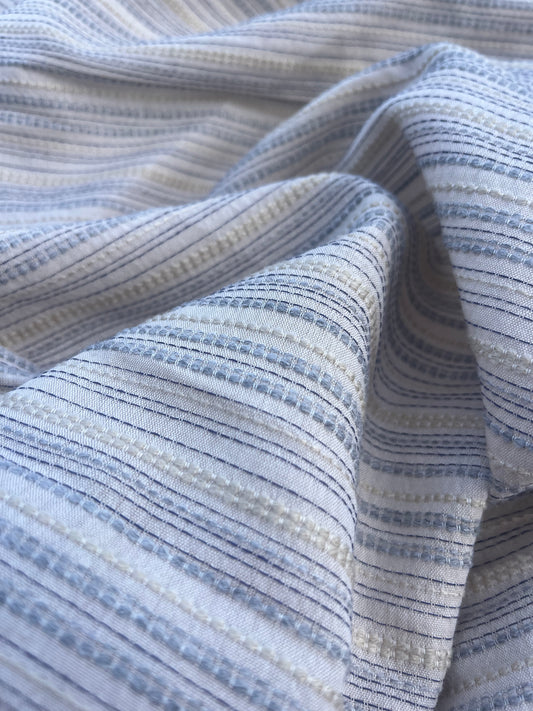 HERA 005 Gauze crinckle light jacquard stripes beige/indigo