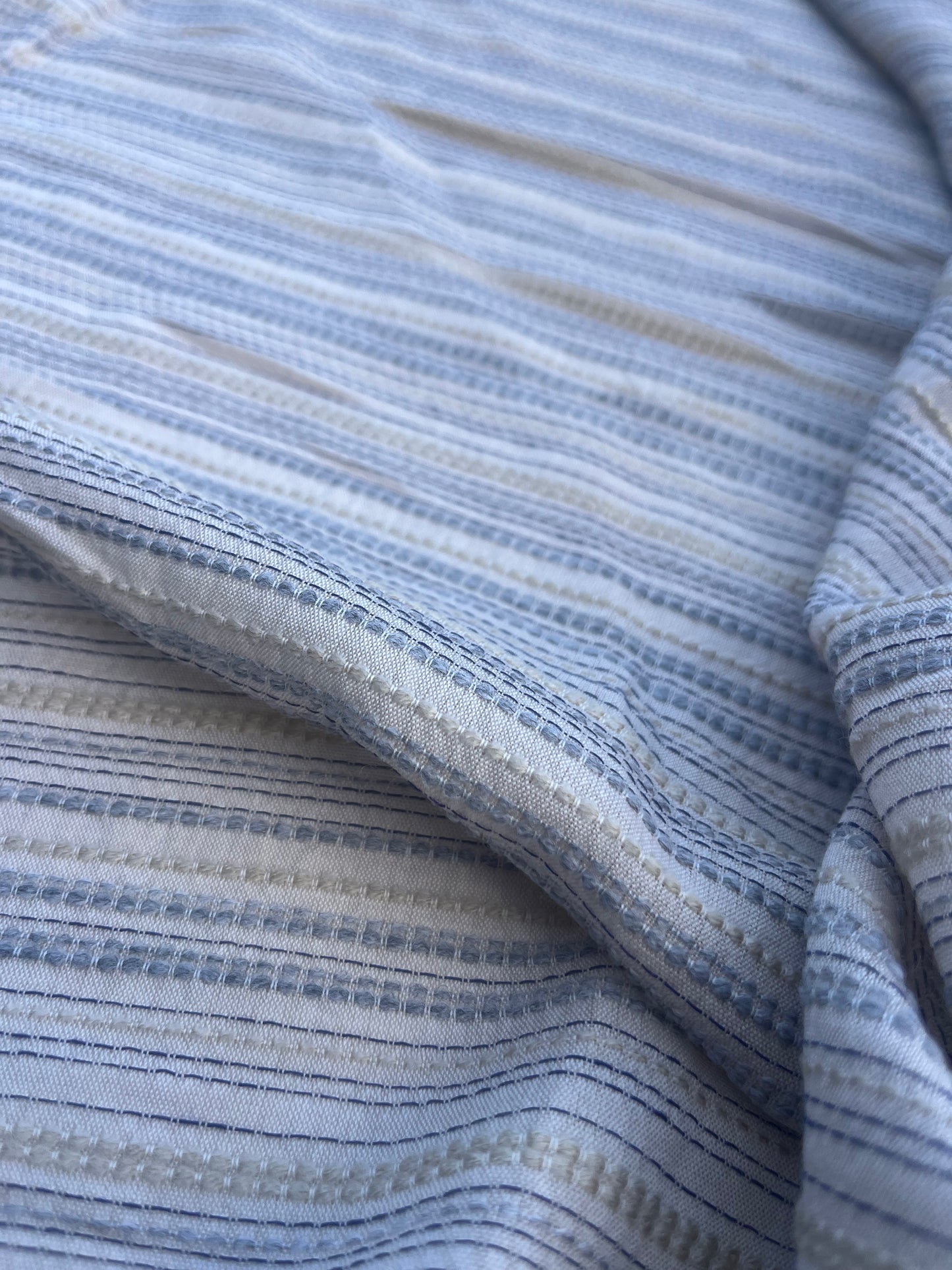 HERA 005 Gauze crinckle light jacquard stripes beige/indigo