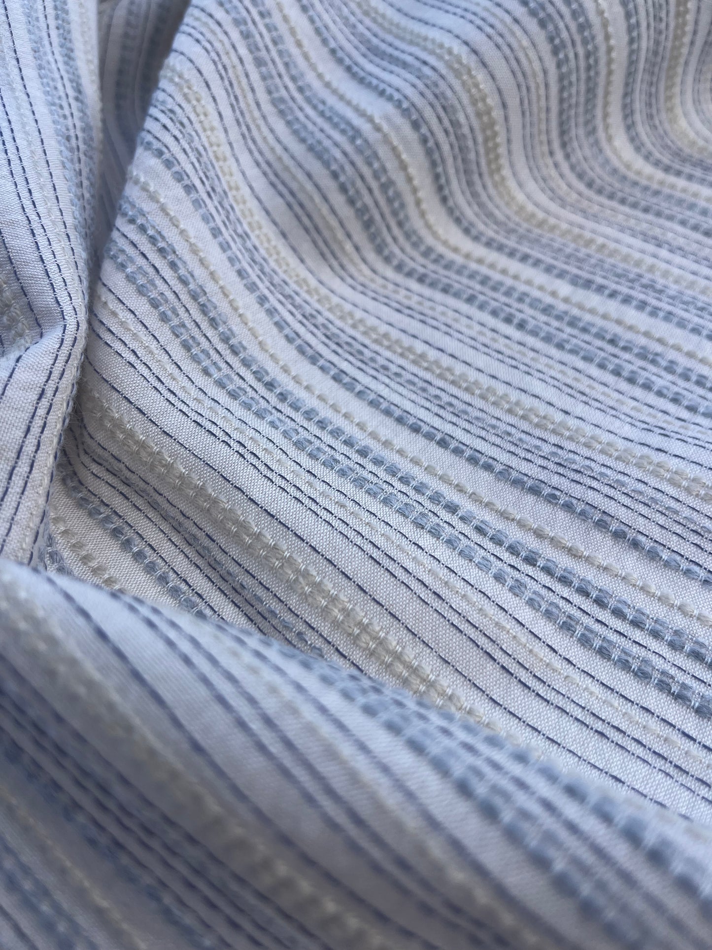 HERA 005 Gauze crinckle light jacquard stripes beige/indigo