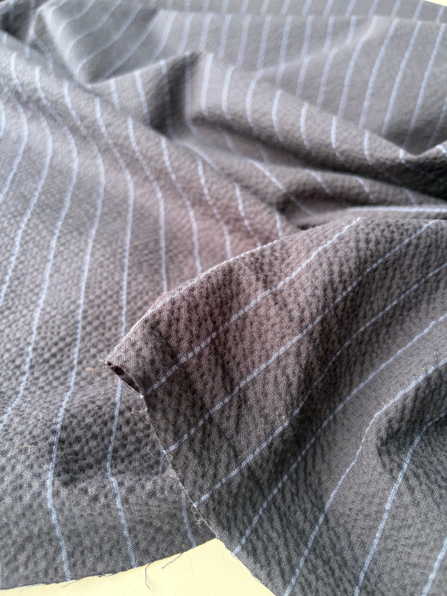 SUMMER STRIPES 014 striped seersucker suiting fabric navy