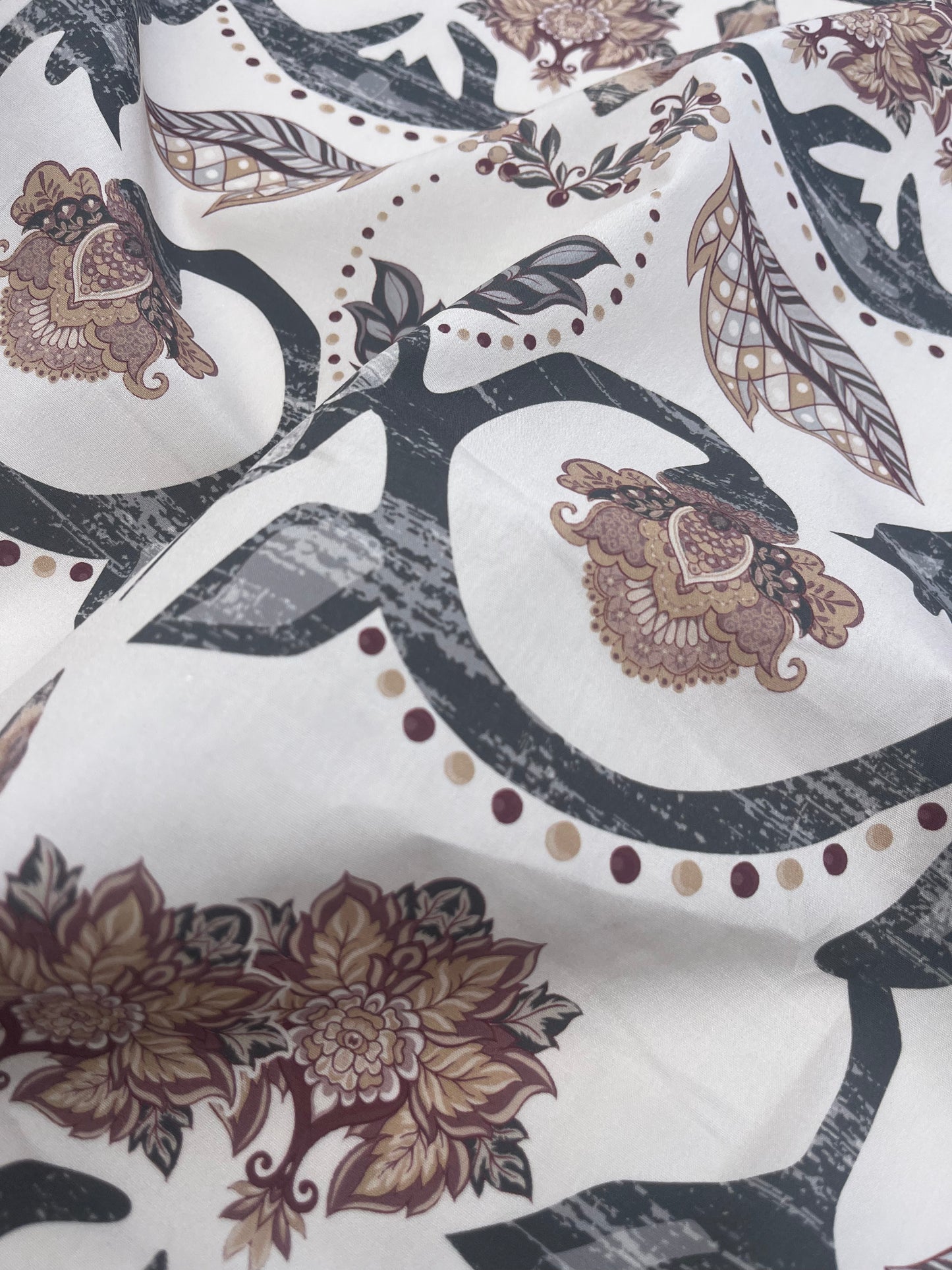 HERA 024 silky poplin grunged folk branches digital print