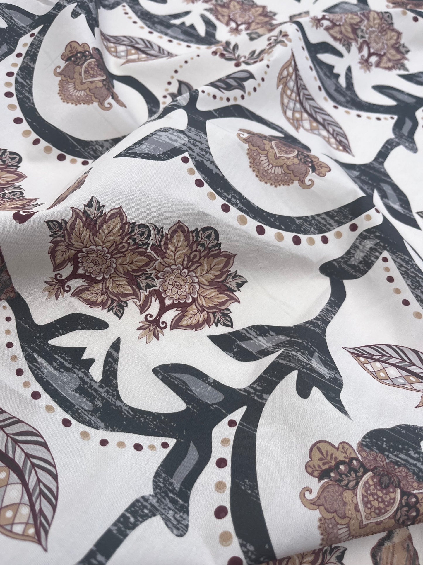 HERA 024 silky poplin grunged folk branches digital print