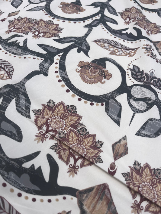 HERA 024 silky poplin grunged folk branches digital print