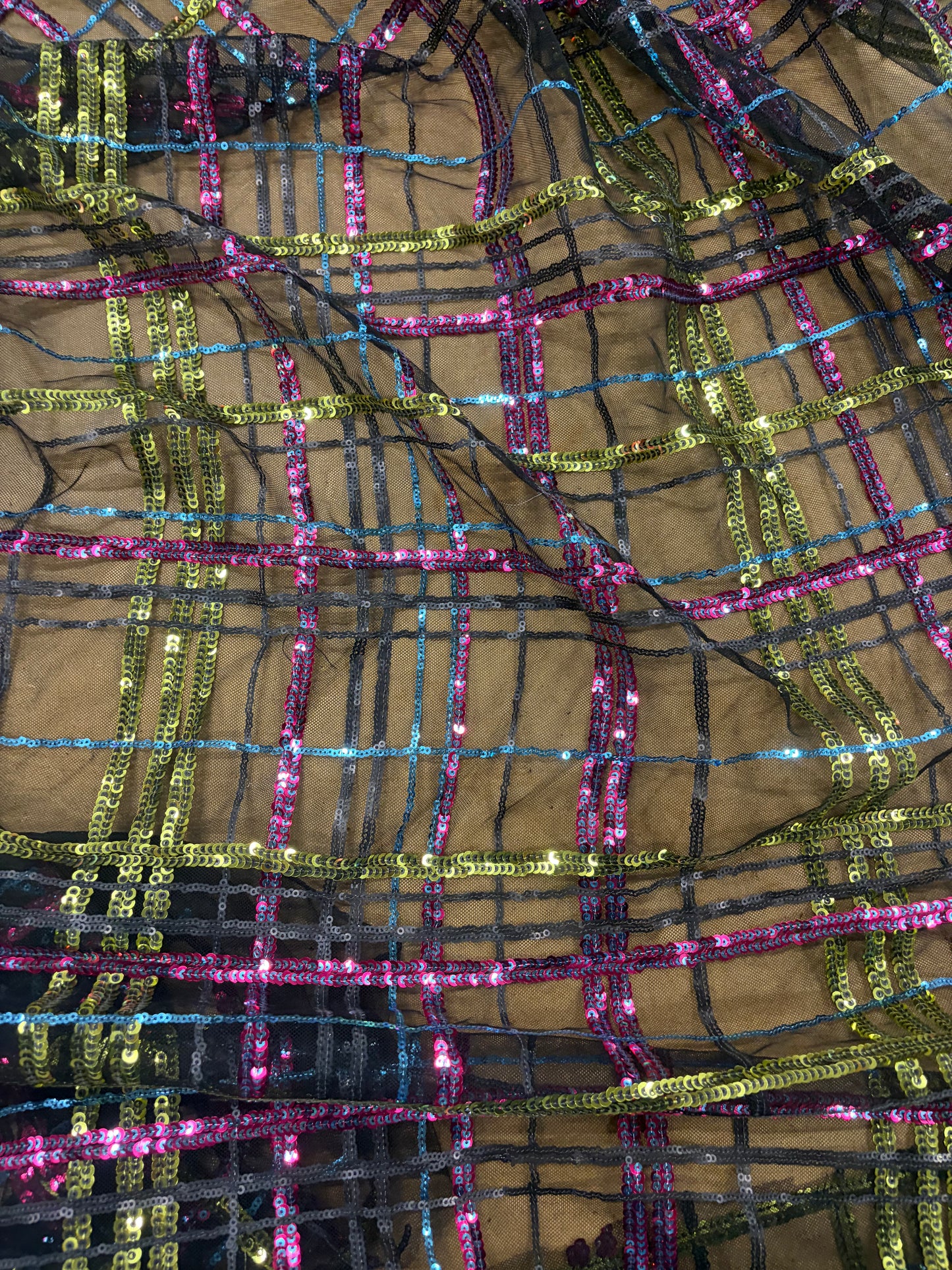 RHINO 019 mesh multicolour sequins check