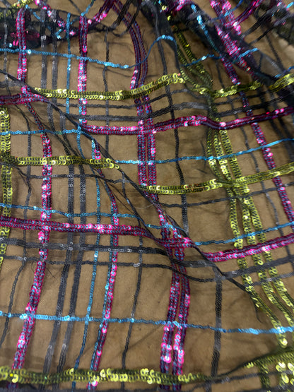 RHINO 019 mesh multicolour sequins check