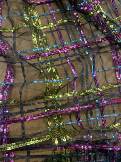 RHINO 019 mesh multicolour sequins check