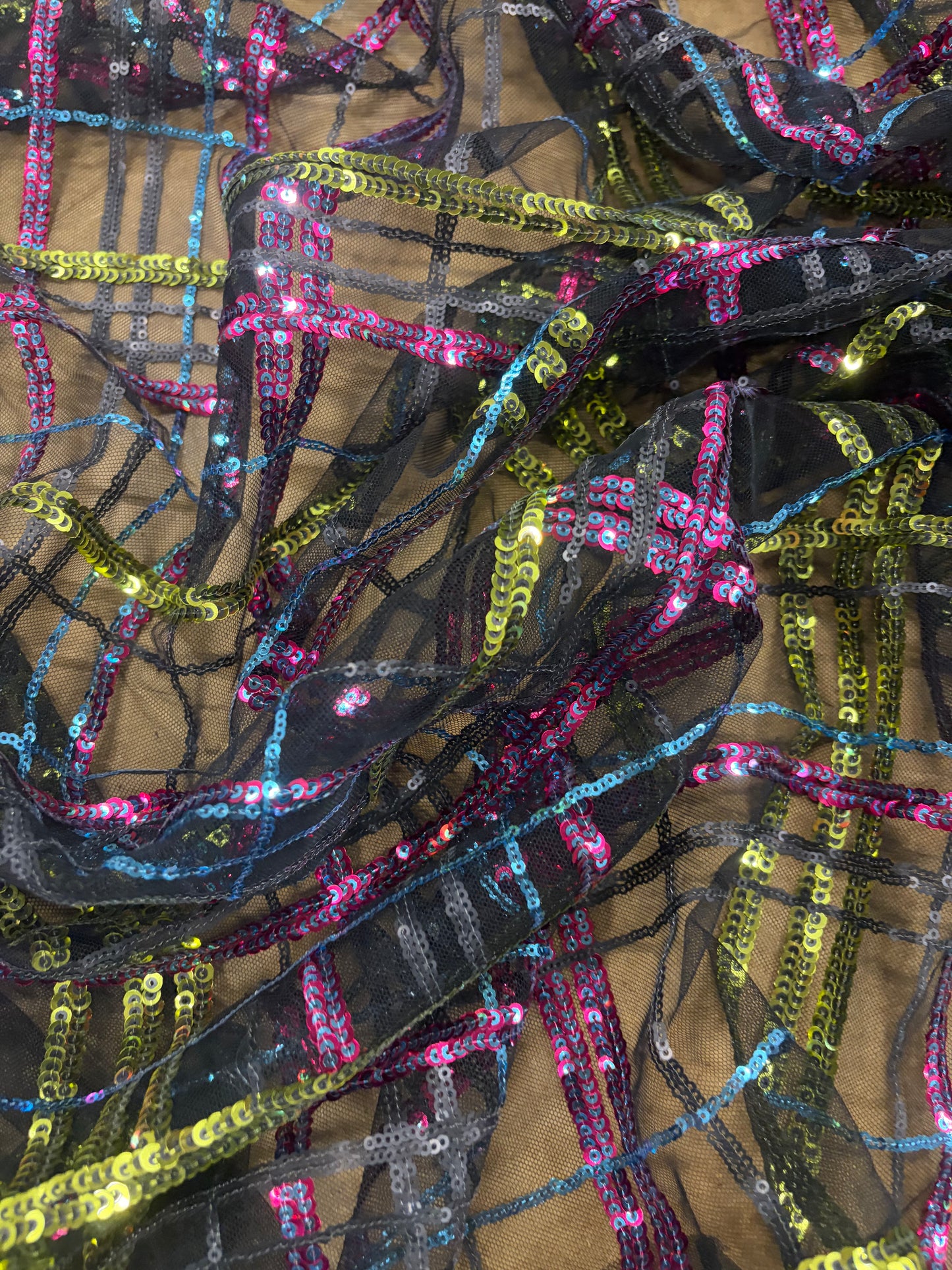 RHINO 019 mesh multicolour sequins check