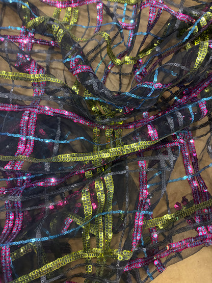 RHINO 019 mesh multicolour sequins check
