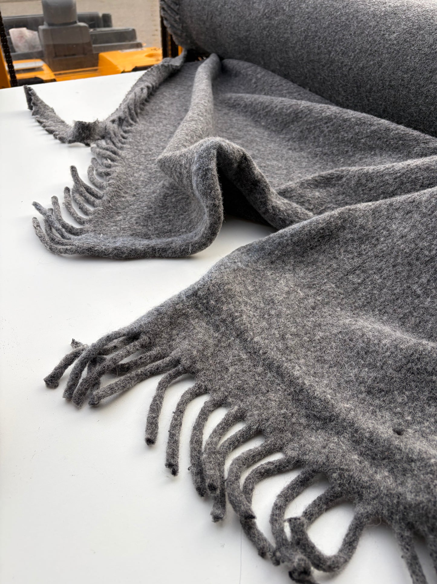 WILD WOOL 003 mid grey boiled wool with fringes