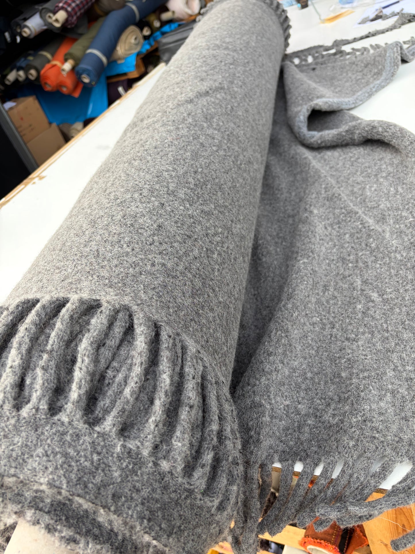 WILD WOOL 003 mid grey boiled wool with fringes