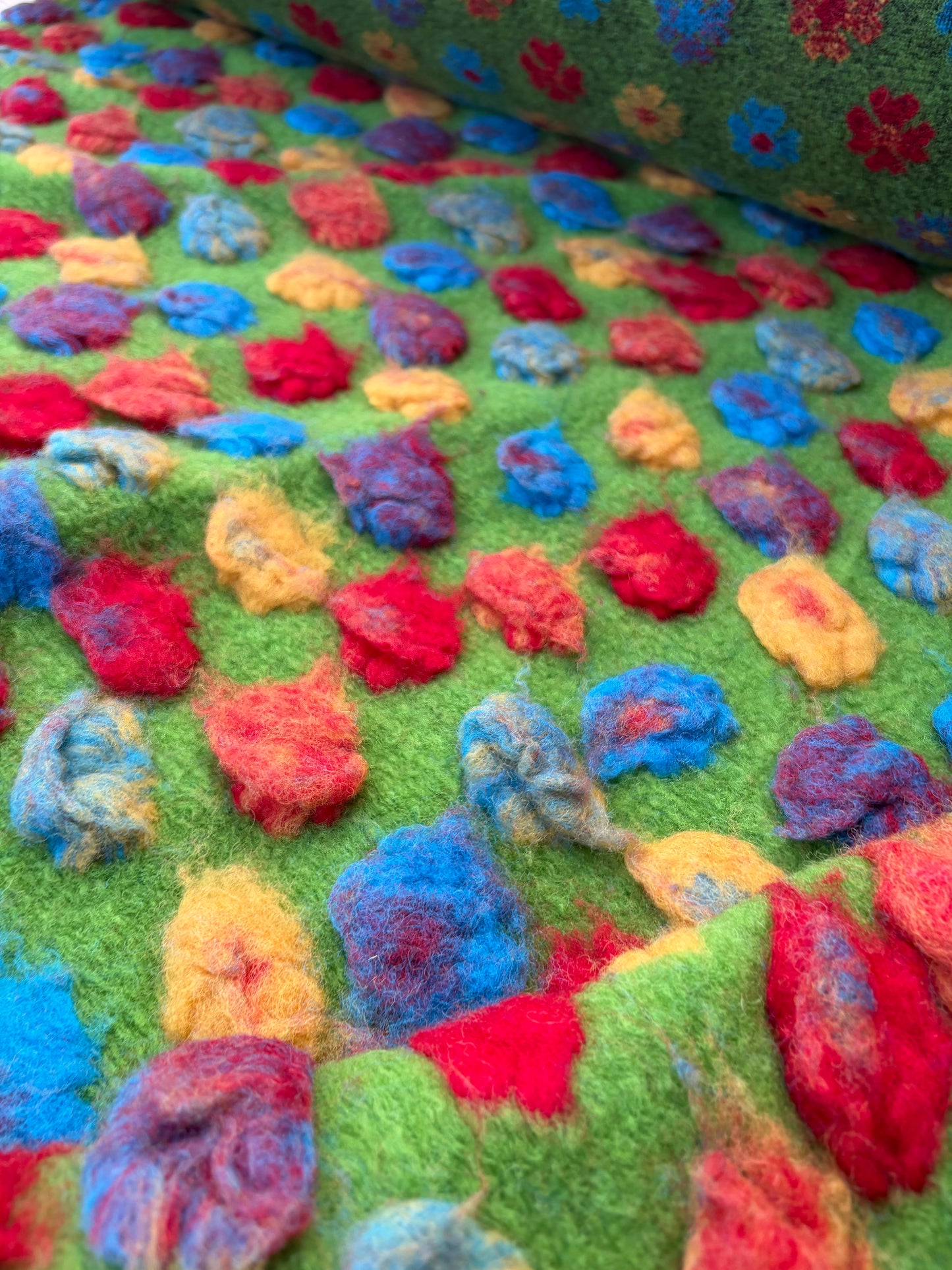 WILD WOOL 015 heavy boiled wool with applicated flower design