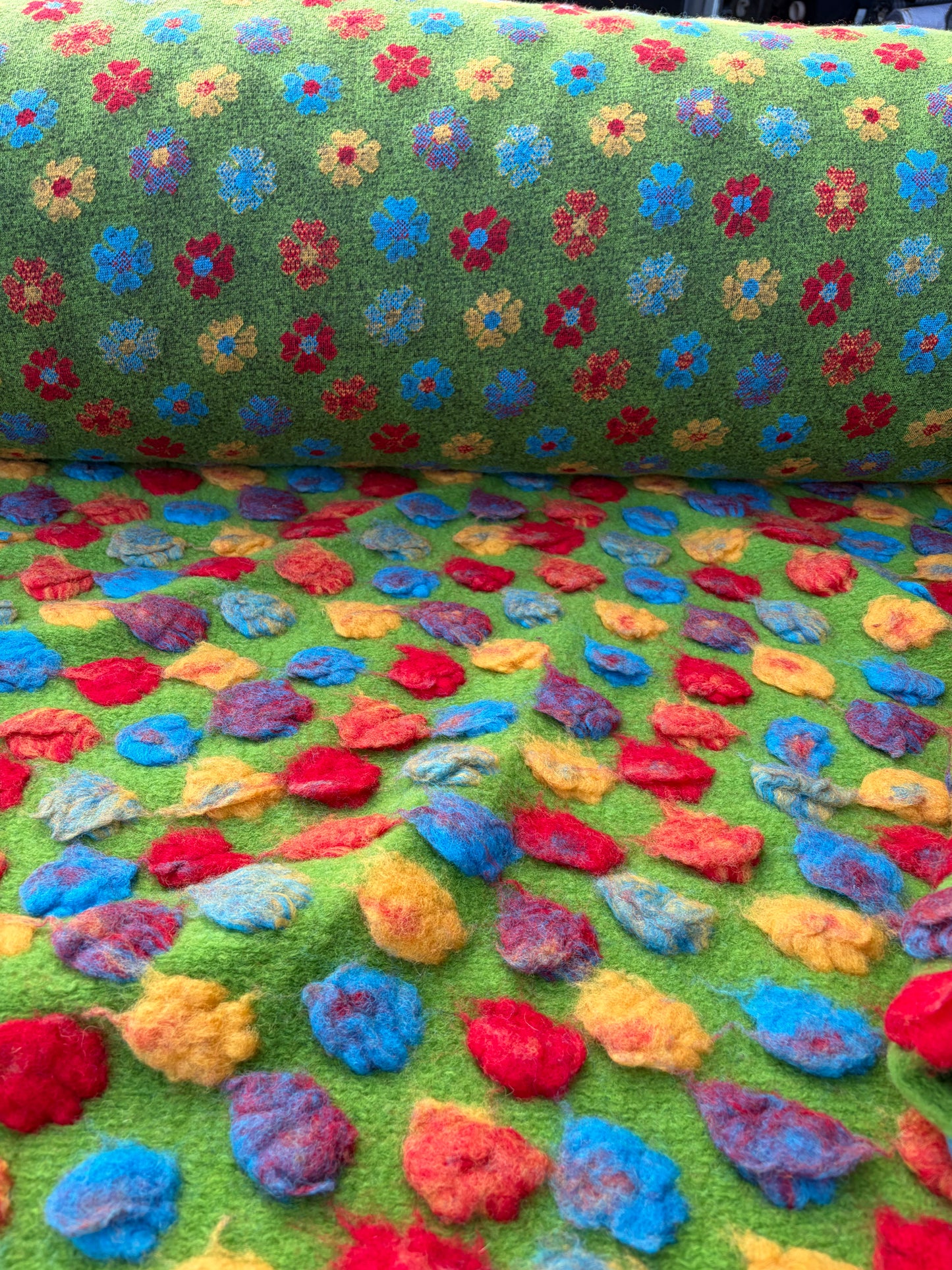 WILD WOOL 015 heavy boiled wool with applicated flower design