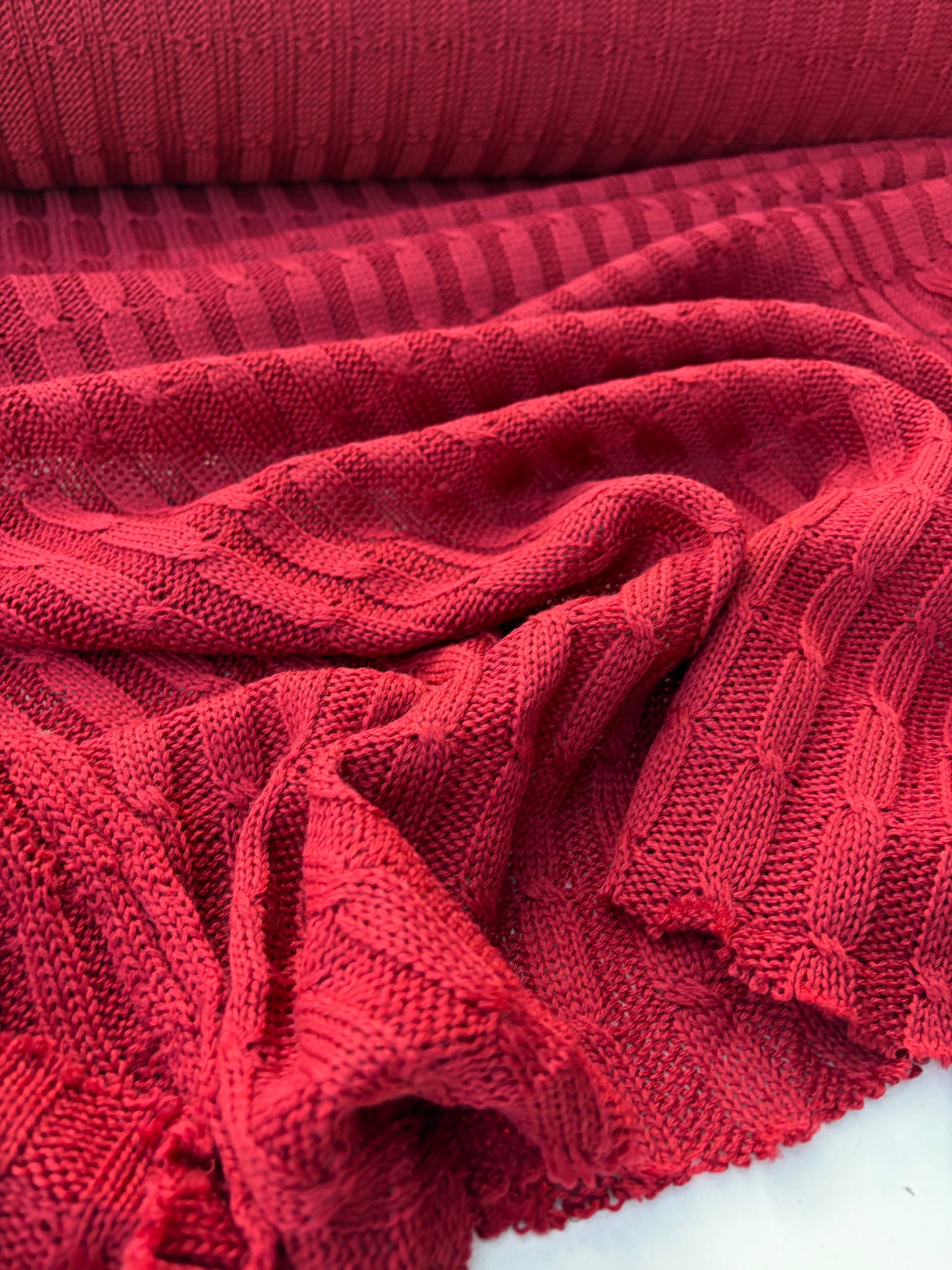 WILD WOOL 017  red cable jersey cotton/wool