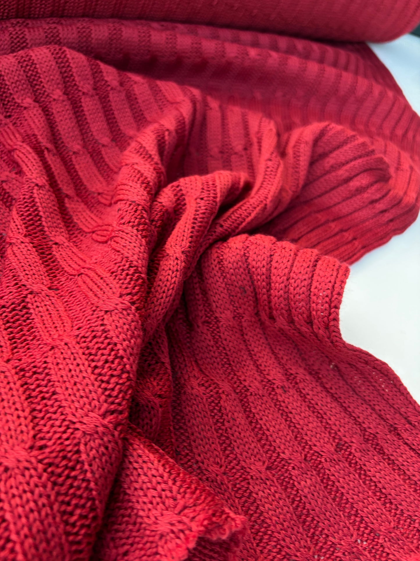WILD WOOL 017  red cable jersey cotton/wool