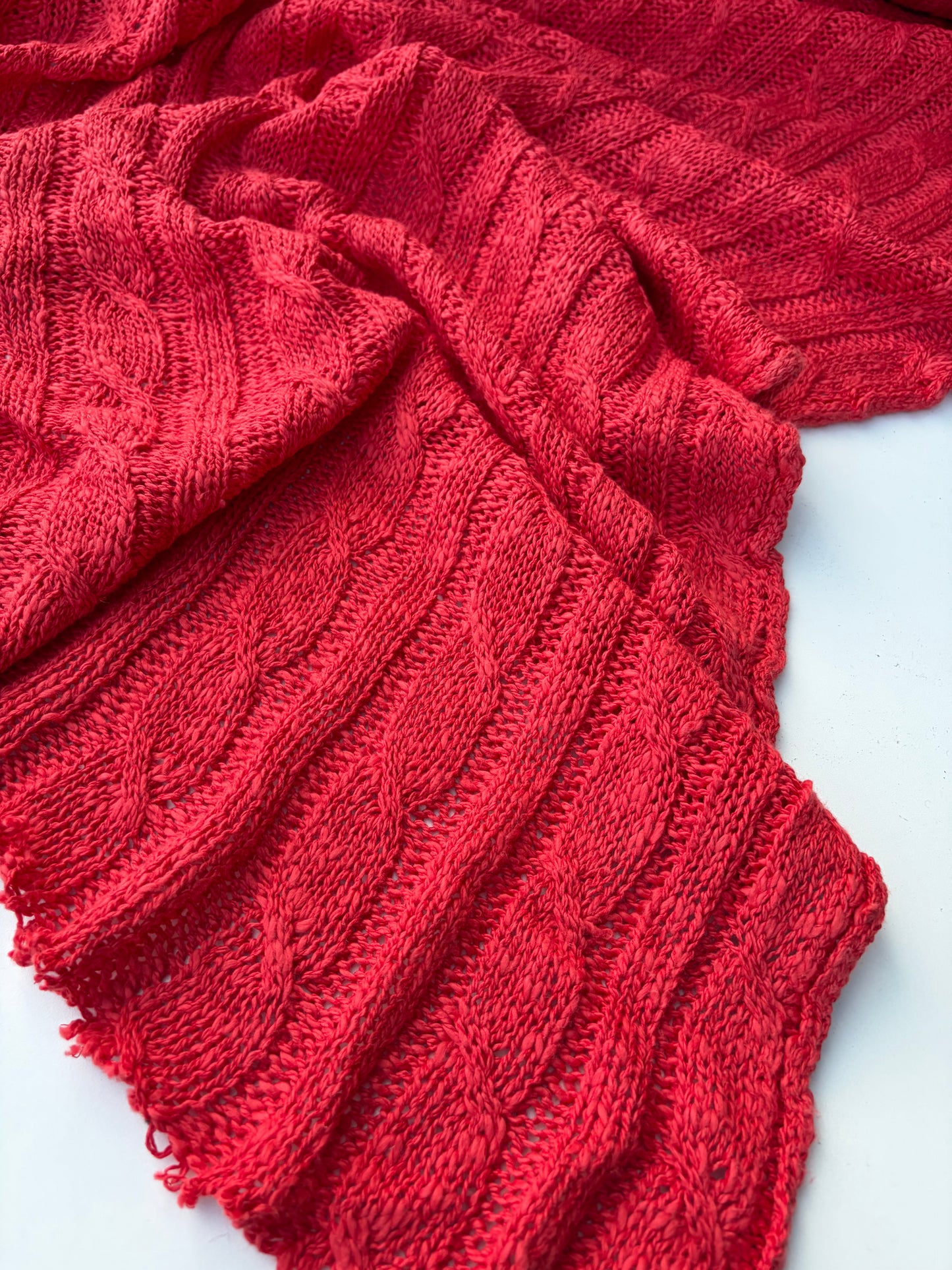 WILD WOOL 018  coralred cable jersey cotton/wool