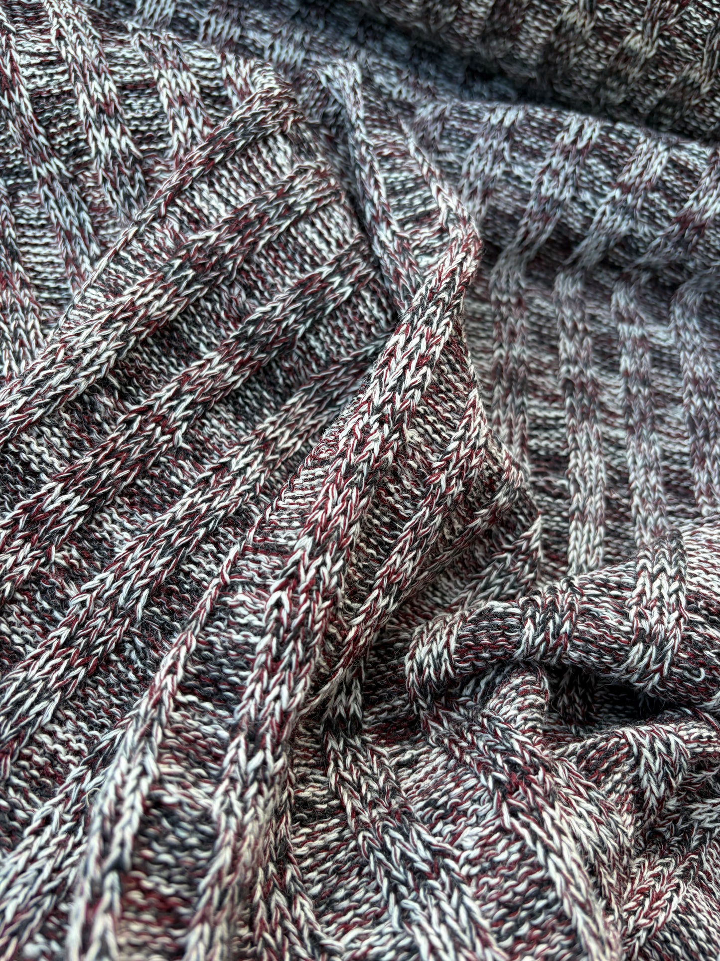 WILD WOOL 020  black/grey mélange cable jersey cotton/wool