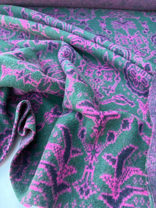 WILD WOOL 028 bis  green/pink design  boiled wool (Copy)
